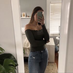 Hollister Lettuce Edge Off Shoulder Top